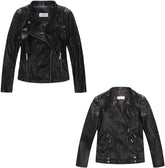 LJYH Girls Faux Leather Quilted Shoulder Motorcycle Jackets Kids Spring Moto Biker Coats Black 7/8 Years Boys Spring Faux Leather Moto Jackets Kids Zipper Fall Coats Outerwear 7-8yrs 130cm