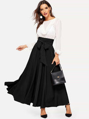 SweatyRocks Women's Elegant High Waist Skirt Tie Front Pleated Maxi Skirts