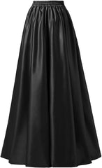 Diydress Women’s Satin Flared Swing Maxi Skirt Long Floor Length High Waist Fomal Prom Party Skirts with Pockets