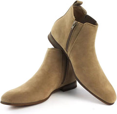 ÃZARMAN Men's Ankle Dress Chelsea Boots Side Zipper Closure (10.5, Tan Beige Suede)