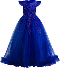 MYRISAM Girl's Embroidery Tulle Lace Maxi Flower Girl Wedding Dress Birthday Pageant Communion Dance Party Tulle Gown