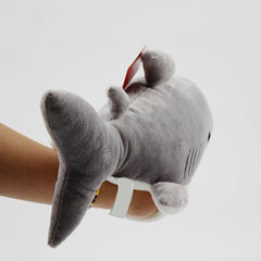 LOGOFUN Cartoon Plush Shark Hand Puppet Grey Plush Animal Shark Hand Toy Cute Plush Shark Hand Puppet for Parent Kids Interactive Supplies