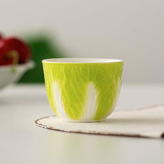 Ceramic Tea Cup Cabbage Pattern Retro Chinese Style Porcelain Teacup for Use Ergonomic Design for Comfortable Tea Drinking
