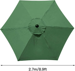 2.7 m 6 Ribs Outdoor Round Patio Umbrella, Market Patio Fade Resistant Umbrella Top Canopy Cover Replacement for Patio Courtyard Outdoor Swimming Pool Lawn(Green)