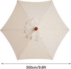 9.8 FT 6 Rib Outdoor Round Patio Umbrella, Market Patio Fade Resistant Umbrella Top Canopy Cover Replacement for Patio Courtyard Outdoor Swimming Pool Lawn(White)