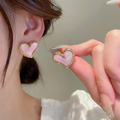 1 Pair Pink Heart Stud Earrings, Fashionable Gold Tone Earring for Women, Delicate Jewelry for Special Occasions, Chic Accessory for Daily Wear(Pink&Gold)