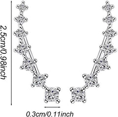 1 Pair 7 Crystals Ear Cuffs Hoop Climber Earring for Women, Cartilage Earrings with CZ Piercing Dainty Ear Crawler Earrings Mother's Day Birthday Christmas Jewelry Gift Graduation Gift (Silver)