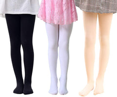 whyme Pack of 3 Kids Girls Baby Ballet Dance Tights Soft Microfiber Footed Velvet Stockings Pantyhose Tights M(black white peach 4-6T)