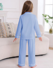 Veseacky Unisex Girls Boys Pajamas Long Sleeve Sleepwear Button-Down 2 Pcs Pjs Set for 5-14 Years