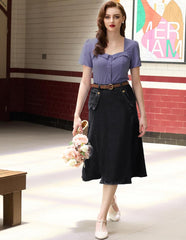 Belle Poque Women's Denim Skirts Vintage Elastic High Waist A-Line Long Maxi Jean Skirts with Pockets