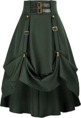 Scarlet Darkness Pirate Skirt for Women Goth Steampunk Skirt High Waist Midi A-Line Skirts with Pockets S-2XL