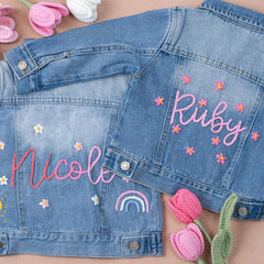 Personalized Kids Denim Jacket with Name, Custom Long Sleeve Denim Name Outerwear Jean Jacket, for Girls Boys