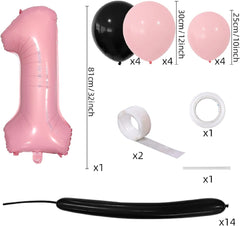 27Pcs Happy 1st Birthday Decorations Pink 1 Balloons,1st Year Old Party Supplies, Foil Helium Mylar Agate Star Heart Shaped Balloons Hot 1st Birthday Balloon for Princess Girl 1 Birthday Baby Shower