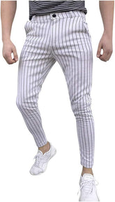 Maryia Men's Slim Fit Striped Pants Summer Fashion Stretch Skinny Sweatpants Business Casual Straight-Leg Trousers