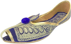 Women's Blue Wedding Flats, Size 7.5, Traditional, Classic, Embroidery, Peep Toe, Leather and Fabric, Moderate Cushioning, Adult Women, Traditional Fashion Enthusiasts, Casual Wear Lovers