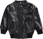 Toddler Boys Outerwear Toddler Kids Little Boys Long Sleeve Faux Leather Zipper Jacket Spring Autumn (Black, 8-9 Years)