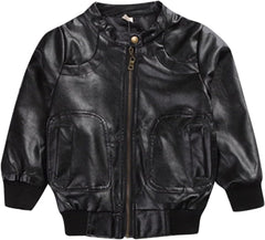 Toddler Boys Outerwear Toddler Kids Little Boys Long Sleeve Faux Leather Zipper Jacket Spring Autumn (Black, 8-9 Years)