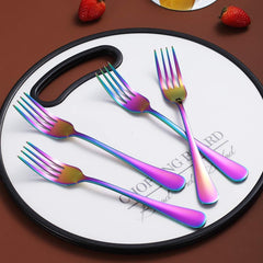 Rainbow Dinner Forks Set of 4, 7.9IN Stainless Steel Titanium Mutil-Color Plating Fork Set, Colorful Table Forks Set Sturdy And Dishwasher Safe