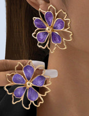 1Pair Purple Irregular Floral Cut-Out Stud Earrings, Lightweight Hollow Flower Posts, Trendy Colorful Jewelry for Women, Everyday Statement Earring (Purple)