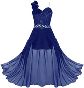 Kids Girls Sleeveless Floral Lace Shiny Rhinestones Birthday Party Maxi Dress Pageant Dancing Romper Gowns