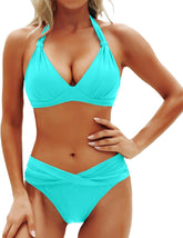 Yonique Women Two Piece Bathing Suits Push Up Bikini Set Halter Swimsuit Vintage Swimwear