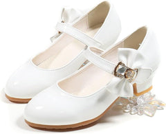 Children Girl Mary Jane Flats Indoor Party Dance Sandals Bowknot Princess Dress Mary Janes PU Leather Heeled Moccasins