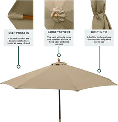 Replacement Parasol Fabric Cover, 2M-6Ribs ,2M-8Ribs ,2.7M-6Ribs , 2.7M-8Ribs,3M-6Ribs ,3M-8Ribs Arms Garden Umbrella Fabric Canopy Cover, Anti-Ultraviolet, Waterproof, for Garden Yard Patio Deck ( Co