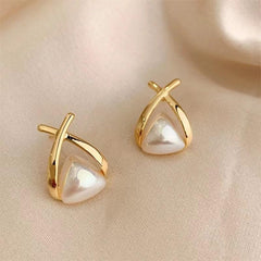 Korean Style Pearl Stud Earrings for Women, S925 Silver Post, Cross-Frame Lightweight Drop Design, Elegant Summer Jewelry