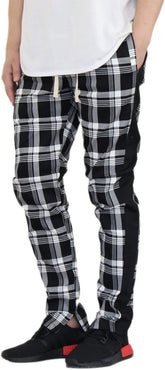 AIRNINE Men's Premium Twill Stretch Plaid Track Ankle Zip Jogger Pants S-5XL