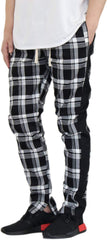AIRNINE Men's Premium Twill Stretch Plaid Track Ankle Zip Jogger Pants S-5XL