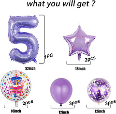 Balloons, 11 pcs Foil Balloons 5 Year Old for 5th Birthday Party Supplies Decoration, Confetti Balloon Kids Party Balloons Birthday Party Supplies 5 Years Old Birthday Balloon for Kids (5th, Purple)