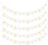 5 Pcs Groovy Daisy Party Hanging Banners, Boho Birthday Daisy Party Decoration Paper Garlands Yellow and White Daisies Flower Hanging Hippie Flower Theme Accessories for Girl Birthday Supplies