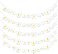 5 Pcs Groovy Daisy Party Hanging Banners, Boho Birthday Daisy Party Decoration Paper Garlands Yellow and White Daisies Flower Hanging Hippie Flower Theme Accessories for Girl Birthday Supplies