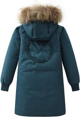 Boys Girls Long Winter Warm Puffer Down Coat Kids Faux Furry Hooded Down Jacket Outerwear (Mint Green, 5-6 Years)