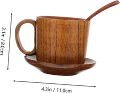 IMIKEYA Wooden Mug Set Sour Jujube Design Coffee Cup Milk Cup Modern Saucer for Housewarming