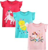 HILEELNAG Girls' Tees Short Sleeve Cotton Casual Graphic T-Shirts Easter Summer Tops 3Packs