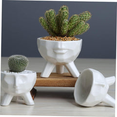 BESPORTBLE Creative Half Face Ceramic Pot Large White Planter Three Feet for Desktop Decoration and Plant Display for Ornamentation