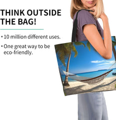 Hammock Hanging from Palm Trees printed Reusable Shoulder bag Shopping Bag Fashion Handbag
