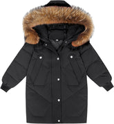 Girls Boys Winter Outerwear Hooded Down Coat Packable Lightweight Warm Puffer Down Jacket with (Black, 14-15 Years)