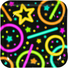 Fun Express - Neon Glow Party Square Paper Dinner Plates - Party Item for Boys and Girls of All Ages - Fun for All Celebrations
