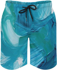 Men's Swim Trunks Blue Oil Paint Texture Beach Shorts Quick Dry Summer Bathing Suit Swimwear Beachwear with Pockets