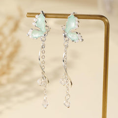 1Pair Light Blue Butterfly Earrings, Delicate Chandelier Style Earring, Elegant Dangle Earring for Women, Fashion Jewelry with Crystal Accents, Stylish Drop Trendy Accessories (Blue)