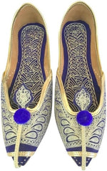Women's Blue Wedding Flats, Size 7.5, Traditional, Classic, Embroidery, Peep Toe, Leather and Fabric, Moderate Cushioning, Adult Women, Traditional Fashion Enthusiasts, Casual Wear Lovers
