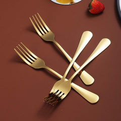 Generic Gold Dinner Forks Set of 4, 7.9IN Stainless Steel, Titanium Shiny Gold Plating, Sturdy and Dishwasher Safe