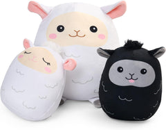 BenBen Lamb Plush Toy, Set of 3, 12" and 7'' Squishy Lamb Stuffed Animals, Kawaii Sheep Plushies Gift for Kids, Cute Plush Pillow, Easter Basket Stuffers
