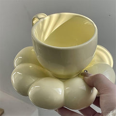 Mugs Coffee Cup with Saucer Ceramic Creative Flower Tea Cup Saucer Set Kitchen Office Tableware Birthday Gifts(Yellow)