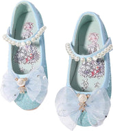 Size 3 Wide Shoes Children's Leather Shoes Female Spring and Autumn Princess Shoes Glitter Pink Blue Flat Single Shoes (Sky Blue, 13.5 Little Child)
