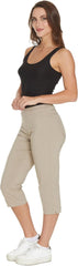 SLIM-SATION Women's Wide Band Pull on Straight Leg Capri with Tummy Control