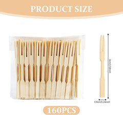 160Pcs Appetizer Forks, 3.5 Inch Small Bamboo Fruit Picks, Eco-Friendly & Disposable Forks for Desserts, Sandwiches, Burgers, Salads, Buffets, Vegetables