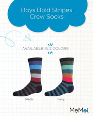 MeMoi Boys Bold Stripes Cotton-Rich Fine-Gauge Crew Sock